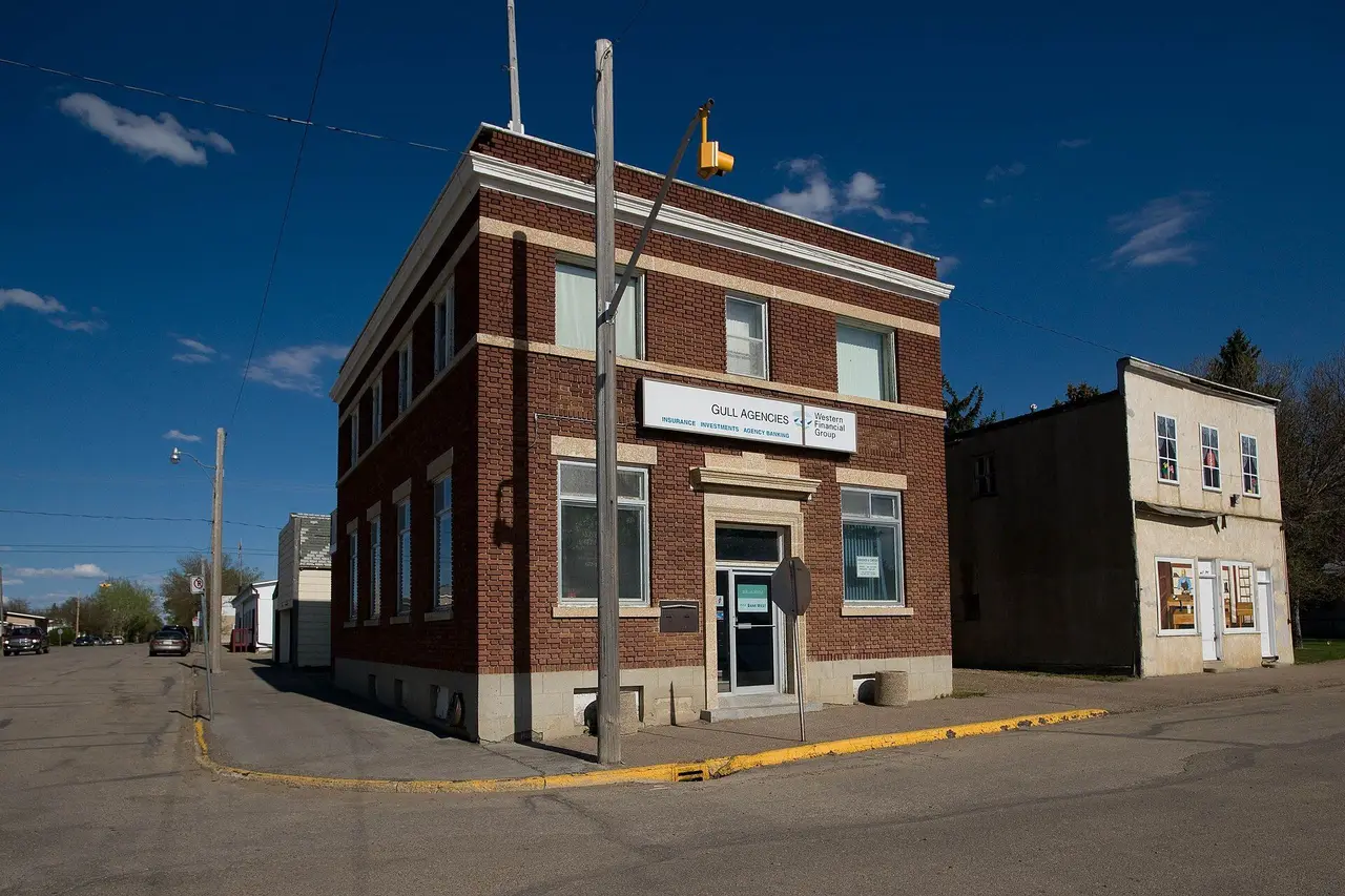 Gull Agencies brick building on the corner, 2009